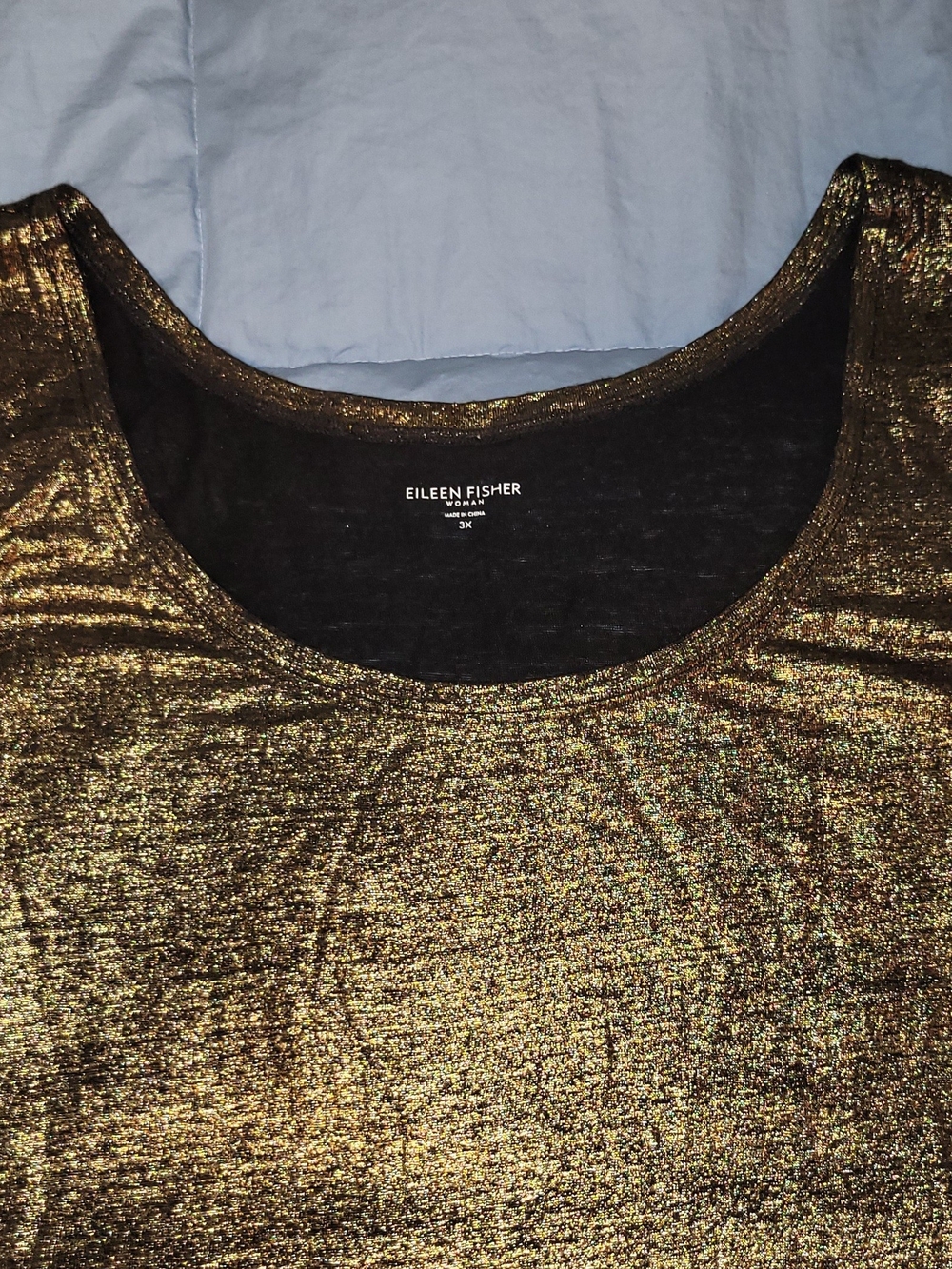 EILEEN FISHER Metallic Gold Scoop Neck Tank Top